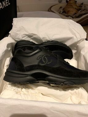 CHANEL Black Women’s Suede & Leather Lace-Up Sneaker